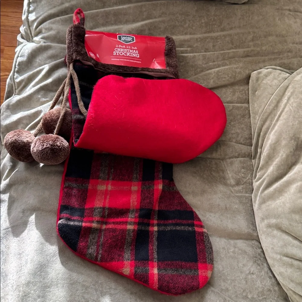 Berkeley Jensen Holiday Plaid Christmas Stocking pair